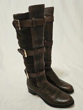Cole Haan Air Avalon Tall Riding Boots Leather Suede Buckle Brown Womens Sz 7.5